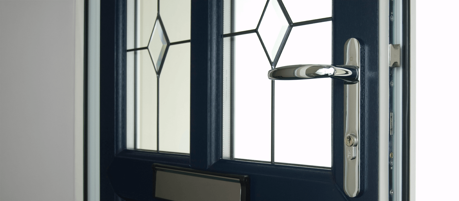 close up of blue upvc entrance door
