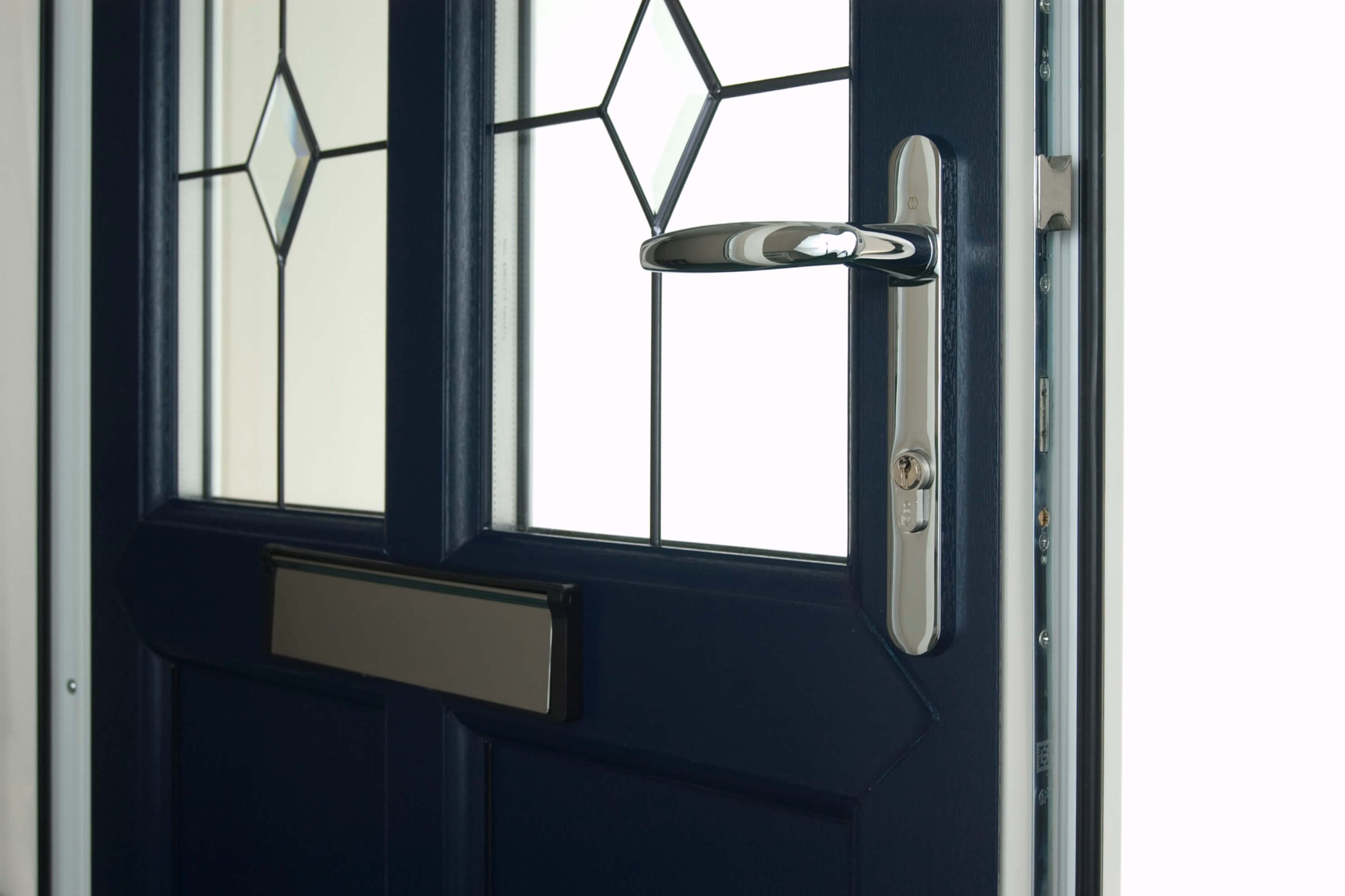close up of blue upvc entrance door