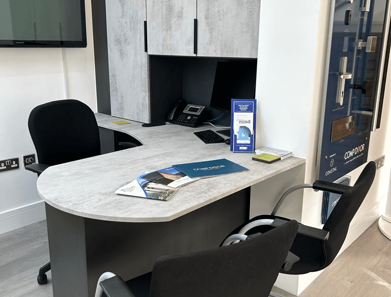 desk in energy efficient homes showroom