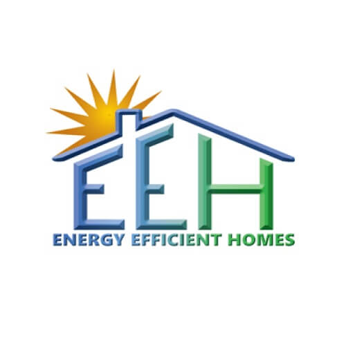 Energy Efficient Homes logo with stylised house, sun, and initials.