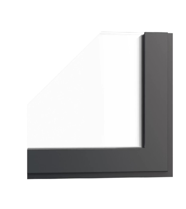Close-up of an ultra-slim aluminium window frame, showcasing its sleek design and high-performance glazing.